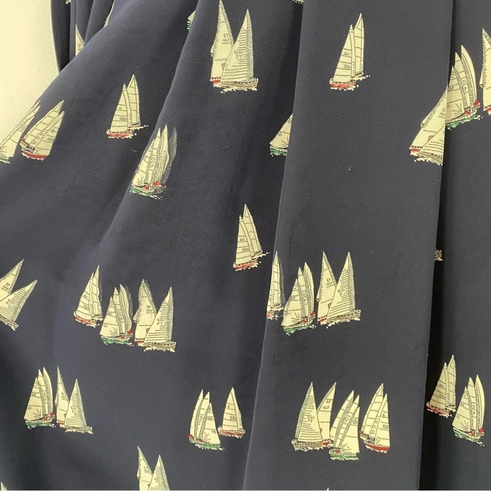 J.G. Hook Womens Midi Skirt 29” W Navy White Sailboat Pleated Nautical Pockets * - Picture 9 of 16